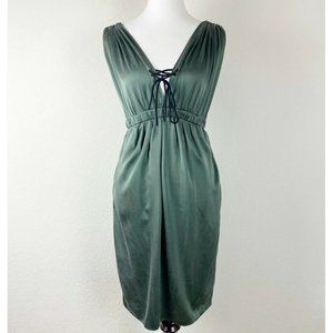 Black Halo Green Satin Tie-Front V-Neck Dress